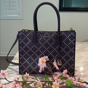 Michael Kors perforated leather structured tote deep burgundy 10”X 12.5”